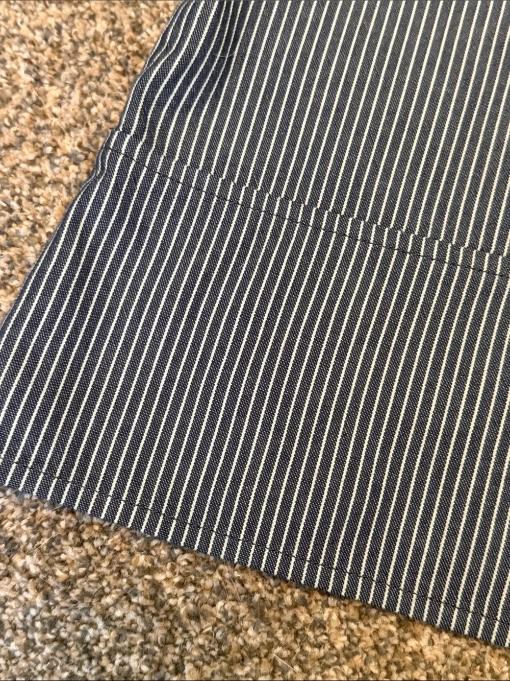 LOFT Navy & White Pinstripe Short Puff Sleeve Tie-Front Top - Size XL
